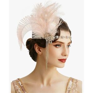 Rhinestone Feather Flapper Headpiece Headband 1920s Great Gatsby